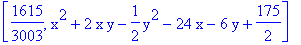 [1615/3003, x^2+2*x*y-1/2*y^2-24*x-6*y+175/2]
